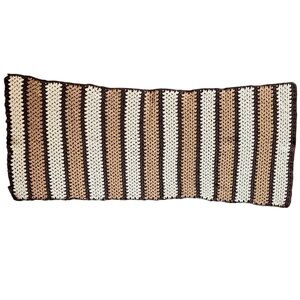 Vintage Handmade Crochet Couch Throw Brown Tan Cream